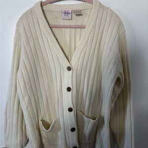 Vintage LT Casuals Cream Ribbed Button-Front Sweater Cardigan Cottagecore Girly
